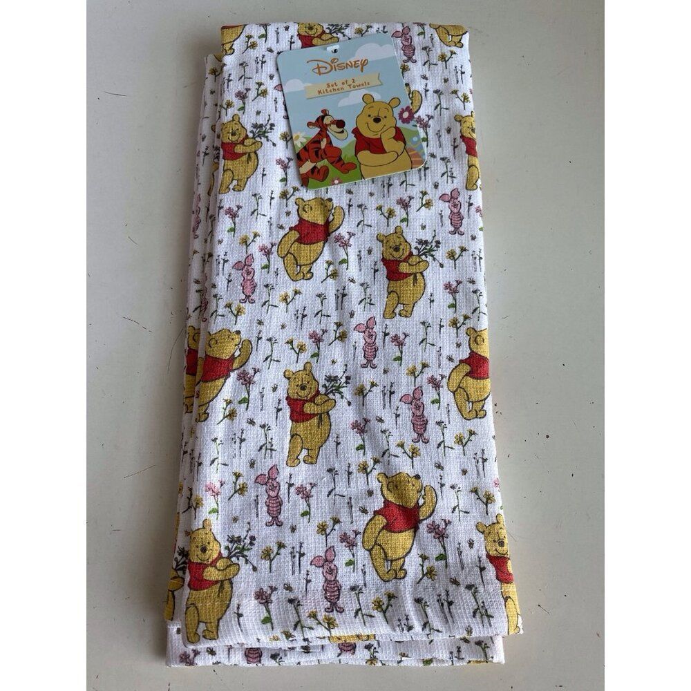 2 Pack Disney Winnie the Pooh Piglet Floral Spring Kitchen Towels 16 X 26” NEW‎